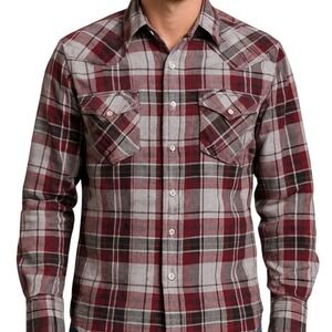 Saddle King‎  Key VTG Western Shirt Men XL Pearl Snap Burgundy Plaid Flannel 90s